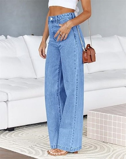 Women's Mid Rise Straight Loose Stretch Jeans